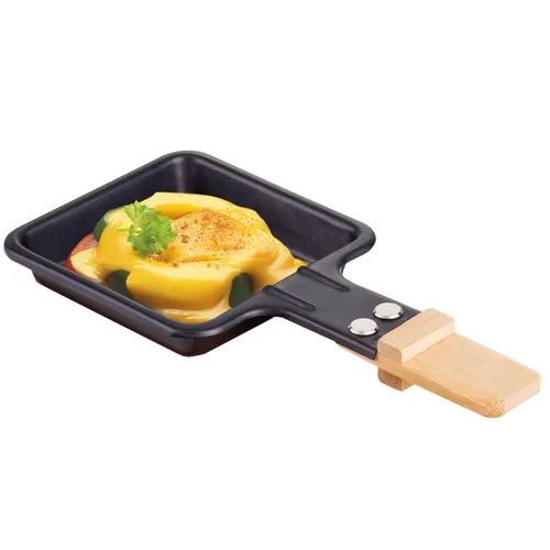 1x Universal Grill Raclette-Pfännchen viereckig mit Bambusgriff