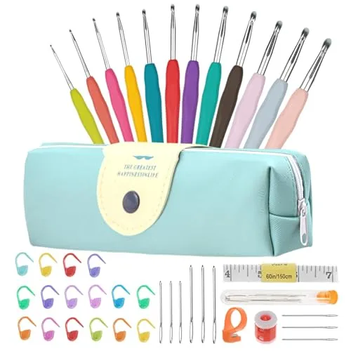 Häkelnadel Set 12 Stück Häkelset für Anfänger Wolle Zum Häkeln Stricken Nadeln Kit 2.0 mm-8.0 mm Ergonomische Soft Gummi Comfort Grip Häkelnadeln Kit mit Tragbaren Tasche (Hellgrün)