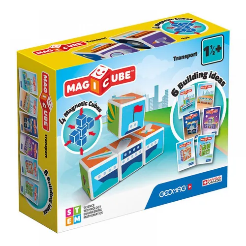 Geomag Magicube Transport, bedruckte Magnetwürfel, 4 Würfel + 3 Karten