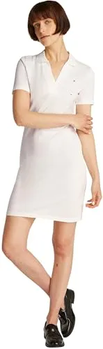 Tommy Hilfiger Damen Polokleid Slim Fit V-Neck Kurz, Weiß (Ecru), L