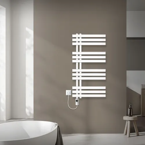LuxeBath Iron Radiator Handtuchheizkörper 50x100cm mit Heizstab 300W - Moderne Heizkörper für Badezimmer und Wohnräume, 2in1 Funktion als Heizkörper und Handtuchhalter, hohe Wärmeleitfähigkeit und energieeffizienter Betrieb.