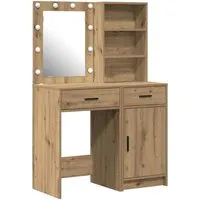 vidaXL Schminktisch Set mit Regal 2 pcs in Artisan-Eiche - Modernes Schminktisch Set mit LED-Spiegel und viel Stauraum. Perfekt für stilvolle Schlafzimmer und minimalistische Einrichtung. Robuste Holzwerkstoff-Oberfläche sorgt für Langlebigkeit und einfache Pflege.
