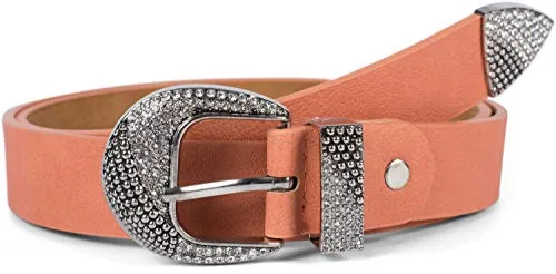 styleBREAKER Damen Gürtel Unifarben mit Strass verzierter Schließe, kürzbar 03010107, Größe:95cm, Farbe:Apricot