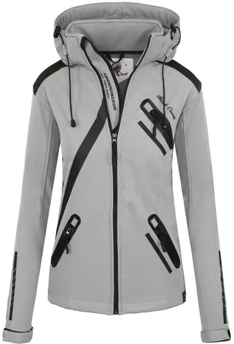 Rock Creek Damen Softshelljacke D-371 in Grau - Bequeme Softshelljacke für Outdoor-Aktivitäten, atmungsaktiv und schmutzabweisend. Ideal für Wanderungen, mit praktischer Kapuze und Reißverschluss. Perfekt für den täglichen Einsatz.