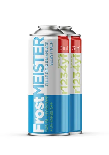 FROSTMEISTER 2x R1234yf Ersatz Rundum-Set entspricht 680g Gas 3in1 Auto ab 2017