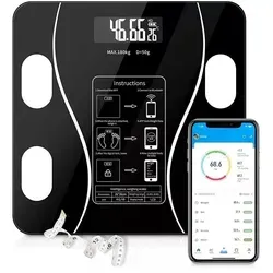 Digitale Bluetooth Personenwaage mit App, 180Kg - Intelligente Körperfettwaage mit 12 Messungen, Bluetooth-Konnektivität und großer LED-Anzeige für präzise Ergebnisse – ideal für die ganze Familie.