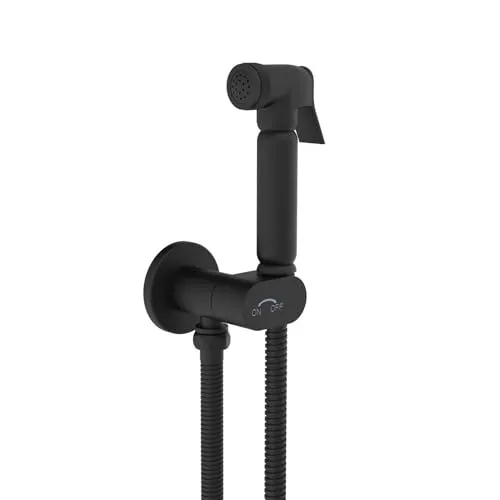 Design WC/Bidet Handbrause SOHO Komplettset Schwarz Matt - Bidet-Armaturen mit innovativer Halterung und Absperrventil für maximale Sicherheit. Hochwertige Vollmessing-Handbrause in modernem Schwarz Matt für stilvolle Badezimmer.