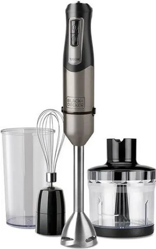 Black+Decker BXHBA1200E Handmixer - 1200 W, 20 Geschwindigkeiten und Turbo, spritzwassergeschützt mit 4-Klingen aus Edelstahl für einfaches Zerkleinern und perfekte Ergebnisse
