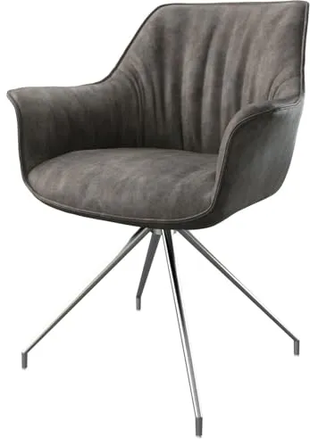 DELIFE Esszimmerstuhl Keila-Flex mit Armlehnen - Esszimmerstuhl in Anthrazit Vintage aus Mikrofaser mit einzigartigem Kreuzgestell aus Edelstahl für sicheren Stand und elegantes Design. Ideal für höchsten Sitzkomfort und moderne Wohnräume.
