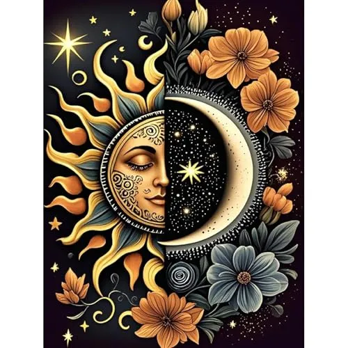 Jakener Sonne und Mond Diamond Painting Kits Adults,Diamant Malerei Kits Erwachsene,Diamant Malerei Kunst Bilder,Diamant Painting for Mosaik Bastelset Erwachsene, 30x40cm