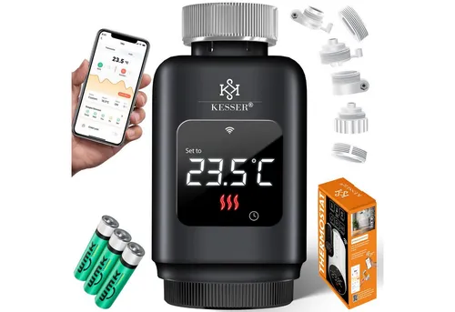 KESSER Heizkörperthermostat mit WLAN & App-Steuerung - Heizkörperthermostat für Smart Home, App- und Sprachsteuerung, energiesparend mit Antifrost-Funktion und LCD-Display für präzise Temperaturregelung.