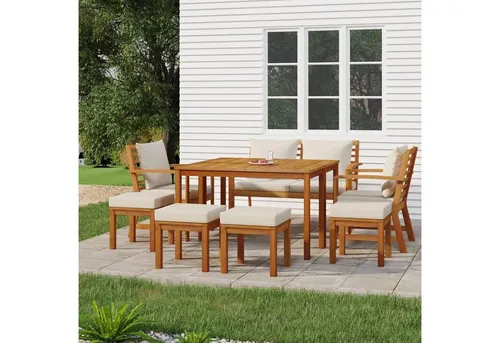 Festnight Gartenlounge-Set Gartenlounge Holz Ecklounge Sitzgruppe Esstisch Hocker Tisch
