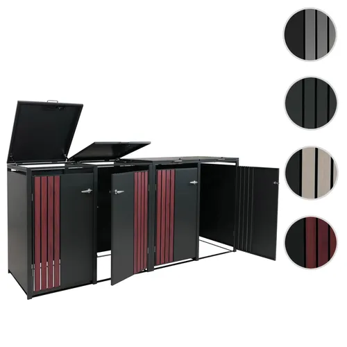 Mendler 4er-Mülltonnenverkleidung HWC-O67 - Mülltonnenbox für 4 Tonnen (80-240L), robust mit 0,8mm Stahl, abschließbar und mit Gasdruckfedern für einfachen Zugang – ideal für ein gepflegtes Erscheinungsbild im Außenbereich.