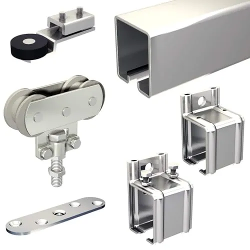 Schiebetorbeschlag SLID'UP 1700-80 mit Stahl-Laufschiene 195 cm und Stahlrollen, mit Wandmuffe, für 1 Tor bis 80 kg