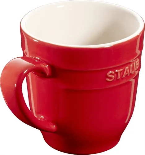 Staub Keramik Becher Kaffeebecher Kaffeetasse Tasse rund Kirschrot 0,35L