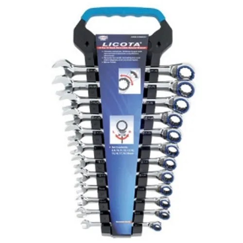 12-teiliges Ringratschenschlüssel Set 8-19mm - Robustes 12-teiliges Set aus hochwertigem Chrom-Vanadium-Stahl mit feinverzahnten Ratschenschlüsseln. Ideal für präzises Arbeiten und langlebig für intensiven Einsatz. Perfekt für Reparaturen und Montagen.