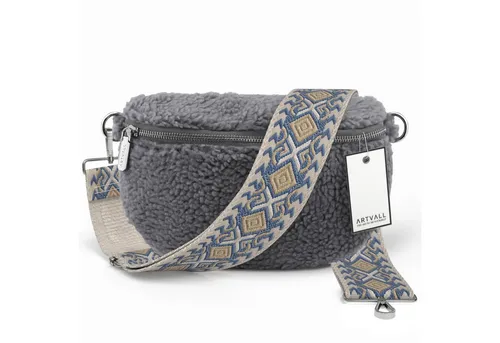 ARTVALL Umhängetasche Teddy Handtasche Damen - Stahlblau - Umhängetasche aus hochwertigem Teddy-Fleecematerial, perfekt für jeden Anlass mit sicherer Innentasche und vielseitigen Taschenbändern für individuellen Stil.