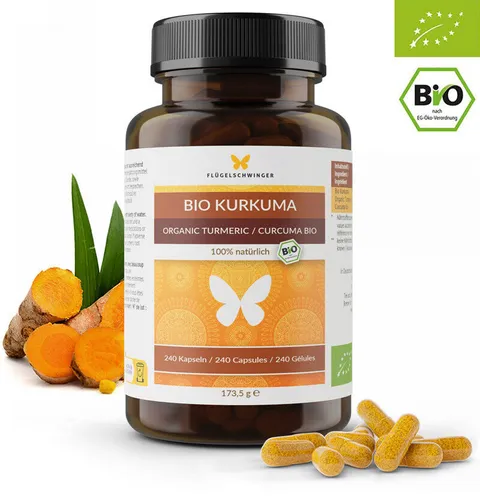BIO Kurkuma Kapseln hochdosiert vegan Curcuma ohne Pfeffer ohne Piperin 240