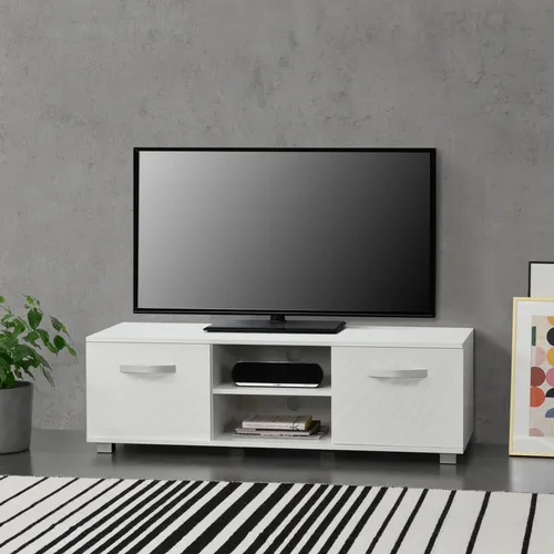 [en.casa] Fernsehtisch Laugar 120 x 40 x 38 cm - TV Lowboard aus pflegeleichter Spanplatte in modernem Weiß, bietet viel Stauraum mit 2 Schranktüren und 2 Ablagefächern, ideal für jedes Wohnzimmer.