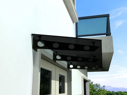 BuyLando (3S) Glasvordach 250x90 cm in Grauglas mit Edelstahlhalter - Elegantes Glasvordach für Haustüren, sorgt für stilvollen Schutz und ist mit einem robusten Edelstahlhalter in Schwarz ausgestattet.