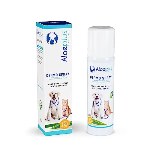 ALOEPLUS Hunde Dermo Spray 100ml - Wundheilend für Hunde und Katzen, Beruhigende, Entstauende und Wundheilende Eigenschaften, Empfindliche Haut, mit Aloe Arborescens Bio gegen Juckreiz und Reizungen