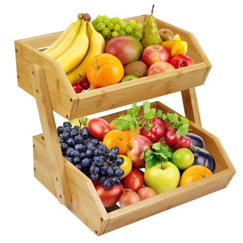 Etagen Bambus Obstkorb, Obstschale, Obstetagere, Aufbewahrung für Brot, Gemüse 2