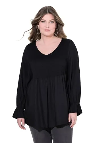 MIAMODA Damen große Größen Übergrößen Plus Size Bluse, A-Linie, elastisch gesmokte Büste schwarz 50 842514100-50