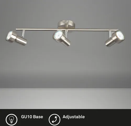 Briloner LED Deckenleuchte SUB 3xGU10, schwenkbar 3000K, 12W - Matt-Nickel - Moderne 3-flammige Deckenleuchte 'SUB' in Matt-Nickel, ideal für stilvolle Akzentbeleuchtung. Mit schwenkbaren Strahlern und warmweißer Lichtfarbe sorgt sie für ein behagliches Ambiente in jedem Raum.