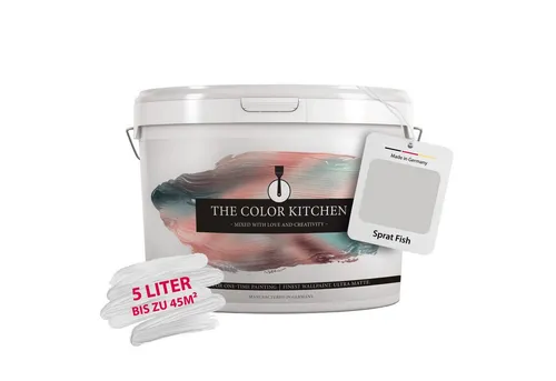 THE COLOR KITCHEN Helle Wandfarbe - Matte Innenfarbe in Grau, 5l - Farben: Hochwertige matte Wandfarbe in elegantem Grau, ideal für Wohnzimmer und Schlafzimmer. Ergibt eine angenehme Wohlfühlatmosphäre und hat eine starke Deckkraft.