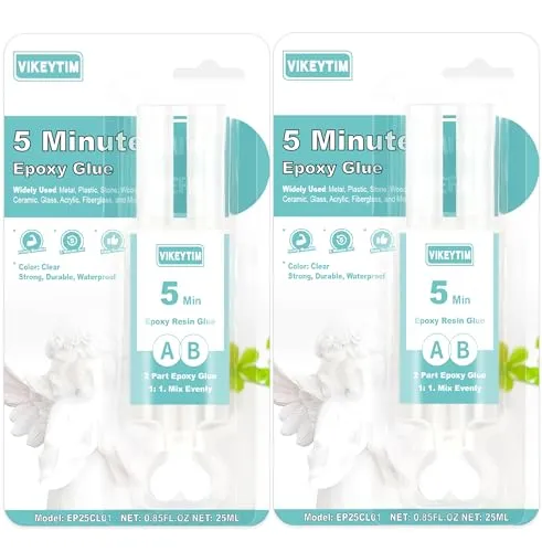VIKEYTIM 2 komponentenkleber, 5 Minuten zwei komponenten kleber transparent 25ml, Schnellhärtender 2 komponenten kleber für die Reparatur von harten Kunststoffen, Metallen, Keramik, Holz (2)