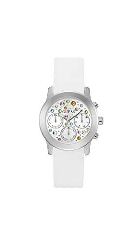 GUESS GW0560L1-AMZUK Multifunktionsuhr - Elegante Armbanduhr für Damen mit silbernem und weißem Glas, ideal für jeden Anlass und verleiht Ihrem Outfit einen Hauch von Glamour.