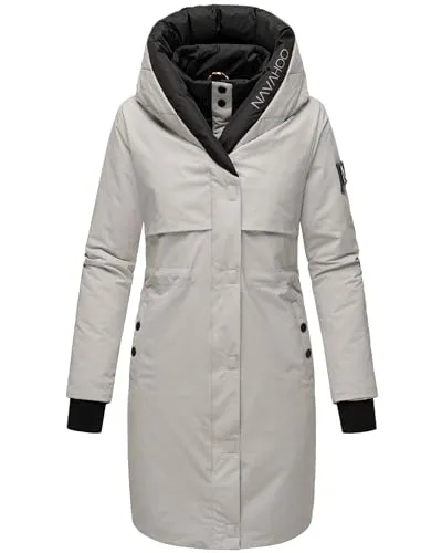 Navahoo Damen Mantel Snowelf Light Grey - Lange warme Winter Steppjacke mit Kapuze - Funktionsjacken - Stylischer Wintermantel mit wasserabweisendem Material, gefütterter Kapuze und individuell anpassbarer Passform für optimalen Komfort und modernen Style.