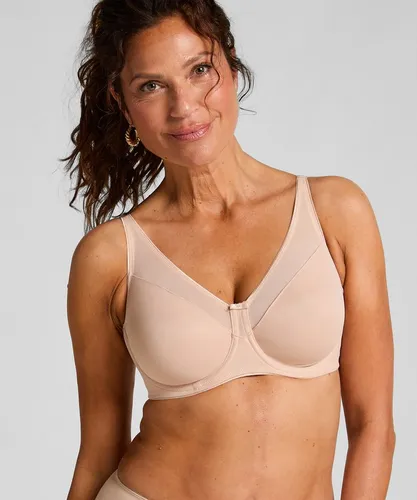 Hunkemöller Unwattierter Minimizer-Bügel-BH Nina - tan - 85D - Minimizer-Bügel-BH für hohen Tragekomfort, der die Brust optisch kleiner wirken lässt. Ideal für größere Cupgrößen, mit semitransparentem Obermaterial und verstellbaren Trägern.