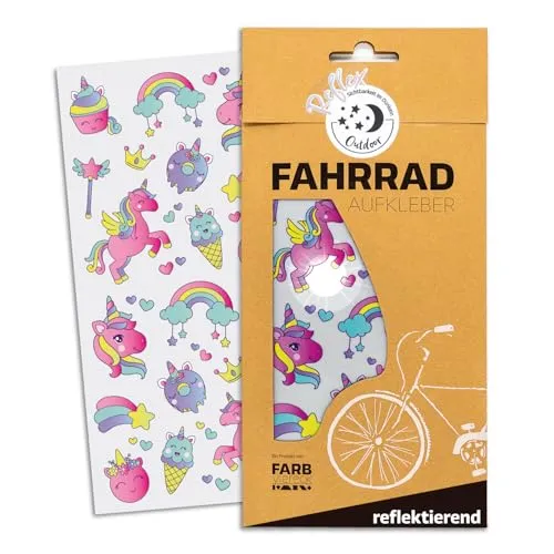 Einhorn Aufkleber Set – reflektierend & wetterfest – für Fahrrad, Helm, Roller, Kinderwagen – einzeln klebbar, hohe Sichtbarkeit bei Nacht – Unicorn Sticker für Kinder & unterwegs | R0011