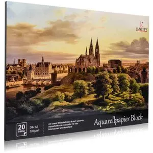 Kunstify Aquarellpapier 600255, Block, A3, 300 g/m², weiß, geleimt, 20 Blatt