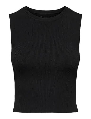 ONLY Damen Geripptes Cropped Top Kurzes T-Shirt Rundhals Oberteil Ärmellos ONLMAJLI
