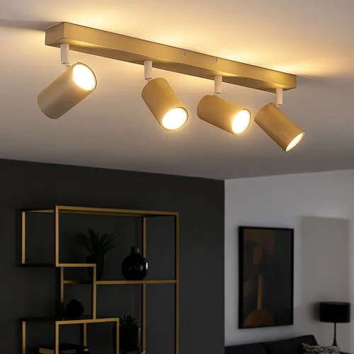 Drehbare Deckenleuchte sandfarben 56 cm - Moderne Deckenlampe mit 4 dreh- und schwenkbaren Strahlern, ideal für individuelle Lichtgestaltung in Wohnzimmer und Küchen. Elegantes sandfarbenes Metall passt zu jedem Wohnstil.