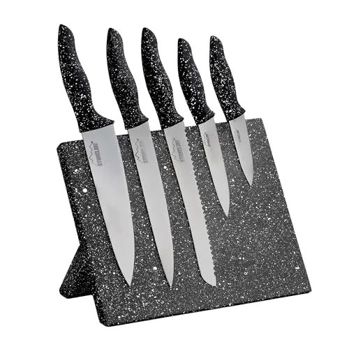 STONELINE Magnetischer Messerblock mit 5 Edelstahl Messern