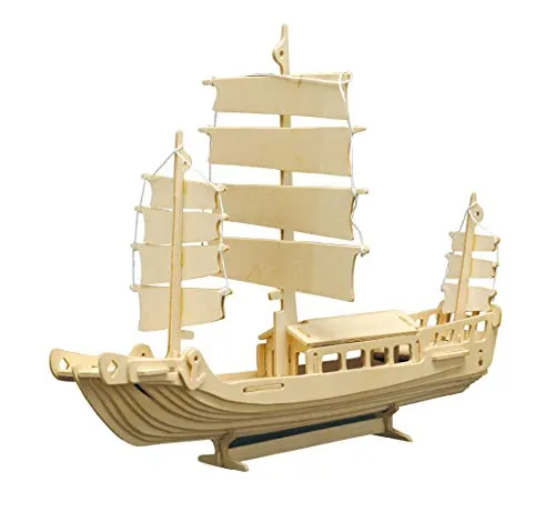 Pebaro 877 Holzbausatz Dschunke, 3D Puzzle Schiff, Modellbausatz, Basteln mit Holz, Holzpuzzle, Bastelset, vorgestanzte Holzplatte, ausbrechen, zusammenstecken, fertig, Geschenkidee, Mittel