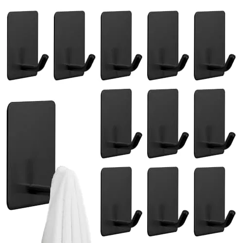 NAROSEBE 12 Stück Klebehaken Schwarz Selbstklebend Handtuchhaken Edelstahl Wandhaken Klebend Klein Kleiderhaken Selbstklebend Küchenhaken ohne Bohren Mantelhaken für Wand, Schlafzimmer, Bad, Küche