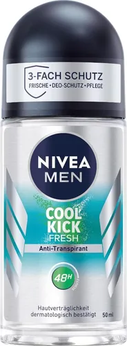 NIVEA MEN Cool Kick Fresh Deo Roll-On (50 ml) - Antitranspirant-Deo mit 48h Schutz gegen Schweiß und Körpergeruch, enthält Kaktuswasser für einen sofortigen Frische-Kick.