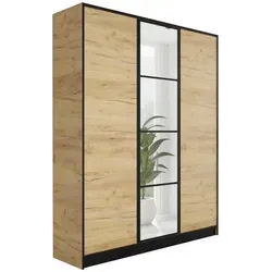 Kier Furniture Kleiderschrank aus Honigeiche - Kleiderschrank mit elegantem Design und 'Push To Open'-System für grifffreie Bedienung. Ideal für platzsparende Flure, Maße: 156,4x205x39 cm.