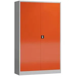 ClassiX Aktenschrank X-530374, abschließbar und robust - Hochschrank mit abschließbaren Metalltüren, ideal für 5 Ordnerhöhen und 4 höhenverstellbare Fachböden. Robuste Stahlblechkonstruktion in feuerrot und lichtgrau. Perfekt für Büros!