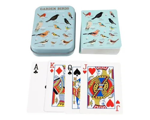 Rex London Spielesammlung Spielkarten Garden Birds Kartenspiel 52 Karten + 2 Joker in Metalldose