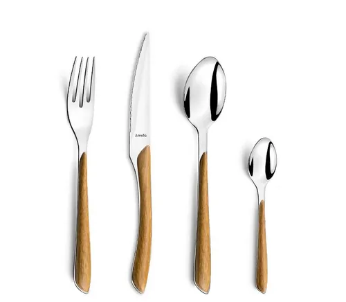 Amefa Besteck-Set ECLAT NATURE (16-tlg) für 4 Personen - Hochwertiges Besteckset aus Edelstahl 18/0 mit Griffen in Holzoptik, ideal für jeden Anlass – von Frühstück bis Picknick, für drinnen und draußen.