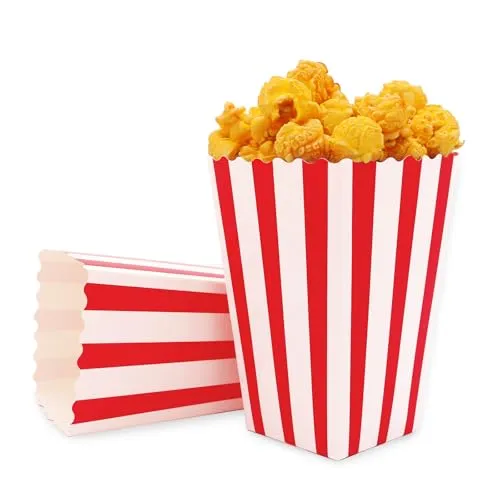 logei Popcorn Tüten，50 Stück Popcorn Boxen Popcorntüten Rot Klein Candy Container Kino Popcorn Container Papier-Süßigkeiten-Behälter für Partys, Filmabende Geburtstagsfeier（Rot-Weiß Gestreift）