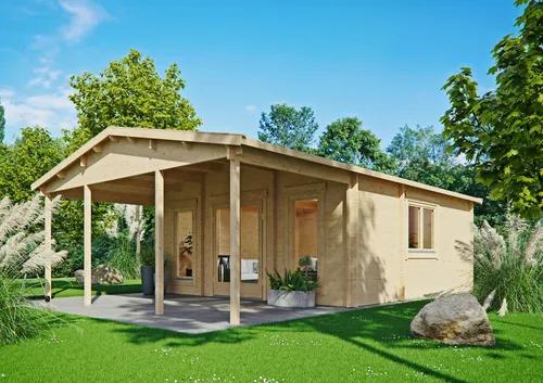 Gartenhaus Modell Julia 70 F – Robust und Vielseitig - Massives Gartenhaus aus 70mm nordischer Fichte, ideal für individuelle Nutzung. Mit extra hoher Doppeltür, bodentiefen Fenstern und stabiler Dachkonstruktion, perfekt für Gartenliebhaber.