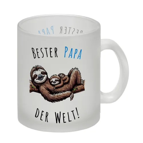Faultier Papa mit Kind Glas Tasse mit Spruch Bester Papa der Welt