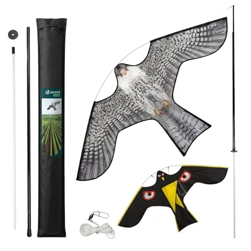 Produktbild VOUNOT® Vogelschreck Drachen – Realistischer Vogelabwehr Falke mit 4 m Teleskopstange, 2 Stück