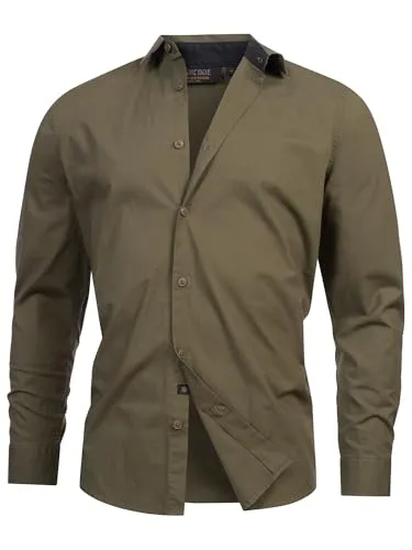Indicode Herren INKamby Hemd einfarbig aus 97% Baumwolle | Stilvolles Herrenhemd Army, XL - Klassisches Langarmhemd für jeden Anlass. Der angenehme Stoff und die elastische Qualität sorgen für hohen Tragekomfort. Ideal fürs Büro oder lässig zur Jeans. Verfügbar in mehreren Farben.